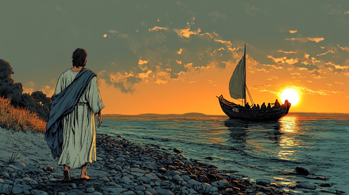 Peter Walks on Water - illustrated Bible scene